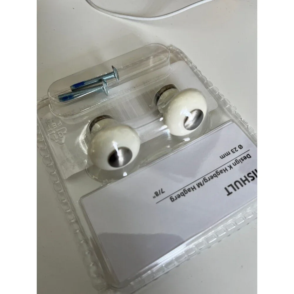 Set of 2 - IKEA HISHULT Retro White Porcelain Pack of 2 Drawer Knobs 23 mm 7/8